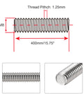 Heavy Duty M8 X 400Mm Fully Threaded Rod And 304 Stainless Steel Studs With Nuts Top Shelf Right Hand Threads Hardware close-up view of threads and measurements.
