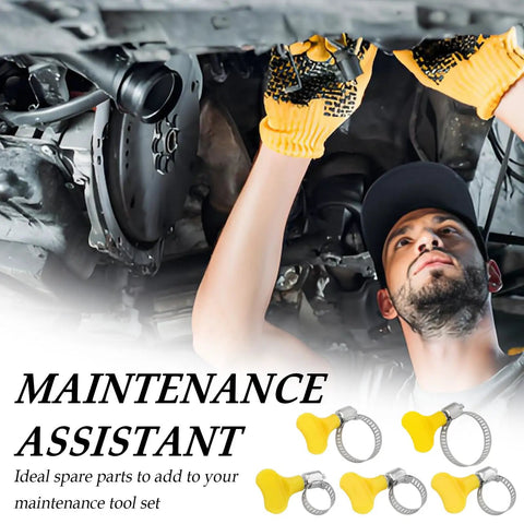 Mechanic working under car with Stainless Steel Hose Clamps Kit 8-29mm Adjustable Thumb Screw Pipe Clamps beside him