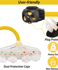 RV 50 Amp To 110V Adapter Cord With 4 Prong NEMA 14 50P Male Plug To Four 5 20R Household Outlets Dust Protection Caps