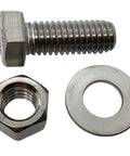 1/4-20 stainless steel hex bolt with nut and washer, 304-grade, three-piece fastener set