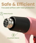 Dual Temp Heat Gun 300C And 600C, 900W To 1300W Hot Air Gun With Overload Protection, Extra Long Five Foot Cord; metal nozzle, insulated sleeve