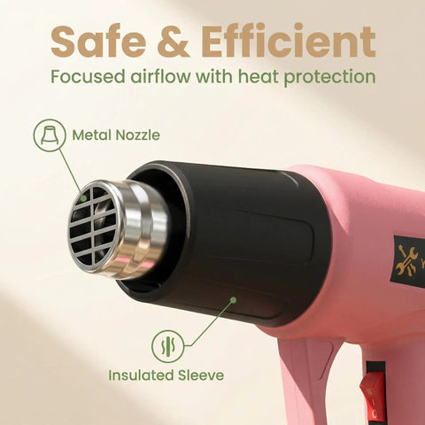 Dual Temp Heat Gun 300C And 600C, 900W To 1300W Hot Air Gun With Overload Protection, Extra Long Five Foot Cord; metal nozzle, insulated sleeve