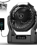 Ultra Durable 24000mAh Rechargeable Camping Fan With 64 Hour Runtime, Portable Outdoor Tent Fan with LED Light, Black