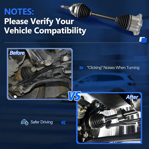 Comparison of old and new CV axles installed, featuring Beefed Up CV Axle Front Pair Fits Chevy Silverado 1500 Suburban Tahoe Avalanche GMC Yukon XL Sierra 1500 Cadillac Escalade ESV 2007 to 2020 Left and Right Joint Shaft Assembly Ready to Install