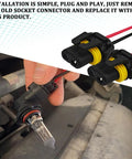 Heavy Duty Headlight Wiring Harness Pigtail Kit With Female Sockets For 9005 9006 9012 HB3 HB4 Headlights Car Fog Light Plug Connector Assembly Durable Nylon Shell 2 Pack being installed