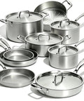 Stainless Steel Cookware Set 14 Piece 5 Ply Full Clad Induction Ready Pots And Pans For Professional Kitchen Cooking, Oven Safe