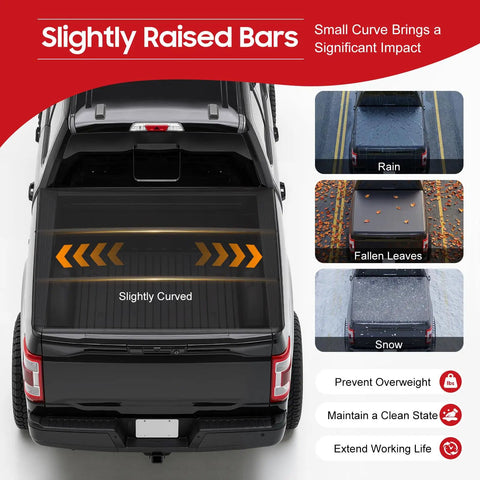 Soft Roll Up Tonneau Cover For Ford F150 5.5ft Bed 2015 2026 Weatherproof Truck Bed Cover with curved bars in use