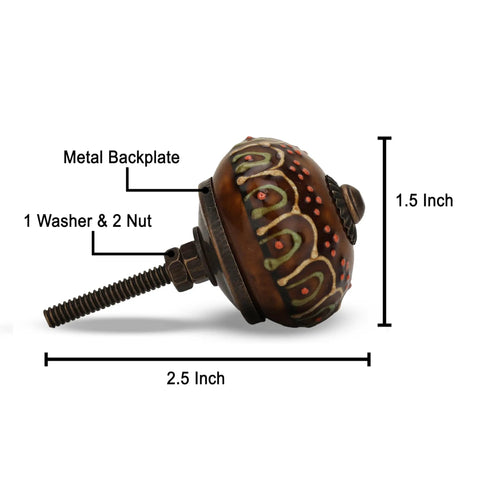 Top Notch Hand Painted Ceramic Cabinet Knobs And Drawer Pulls Pack Of Twelve Chic Boho Style Furniture Handles With Included Screws, 2.5" long, 1.5" wide, with metal backplate.