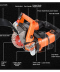 Badass 5200W Electric Wall Chaser detailed view, showcasing adjustable depth wheel, laser guide, and robust design for precise cutting.