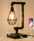 Dope Steampunk Table Lamp With USB Ports, Industrial Desk Lamp In Bronze Metal Finish, Dimmable Three Brightness Levels Via Rotary Switch