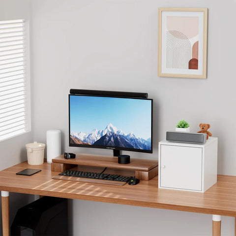 Sturdy 0.9mm Steel Cube Storage Organizer With Door 11 By 11 By 11 Inches Compact Desk Side Cabinet on a wooden desk
