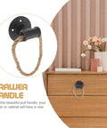 Vintage Rope Drawer Pulls Set In Black Iron Rustic Cabinet Handles with wood and rope design on a dresser