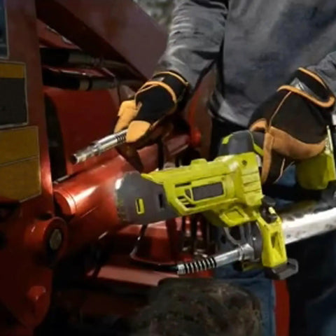 Grab-And-Go Forty-Seven Inch Grease Gun Hose With Coupler Replacement For 18 Volt P3410 And P163 Grease Guns in use