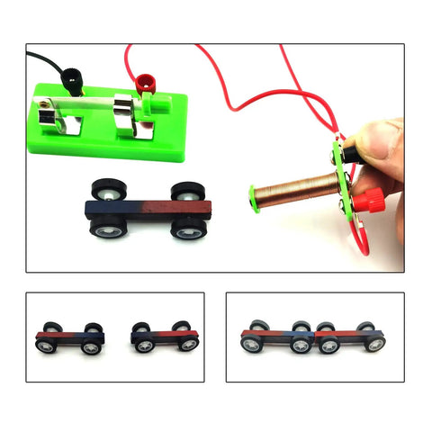 Hands On Electromagnet And Basic Electricity Circuit Kit with green circuit board, wire, and magnet car for STEM learning