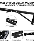 Close-up of black steel Two Pack Folding Shelf Brackets L Shaped Wall Mounted Triangle Angle DIY Heavy Duty Support, foldable design