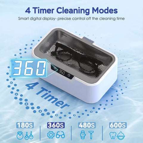 High Frequency Ultrasonic Jewelry Cleaner Machine 48KHz Killer Clean For Rings Necklaces Eyeglasses Watches And Dentures with 4 Timer Modes