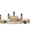 Lead Free Bronze Double Check Valve Assembly With Quarter Turn One And A Half Inch Replaceable Seats And Discs For Easy Affordable Repairs Compact Modular Design That Is Easy To Install No Special Tools Needed Top Mounted Test Cocks For Quick Checks, front view