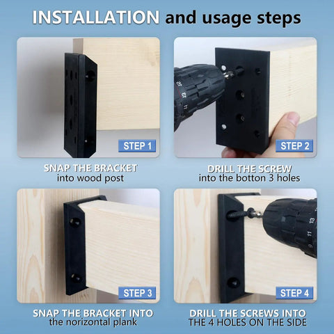 Installation steps for Ten Pack Deck Railing Bracket Connectors For 2x4 Posts 1.5 By 3.5 Inch Nylon Sturdy Rail Brackets