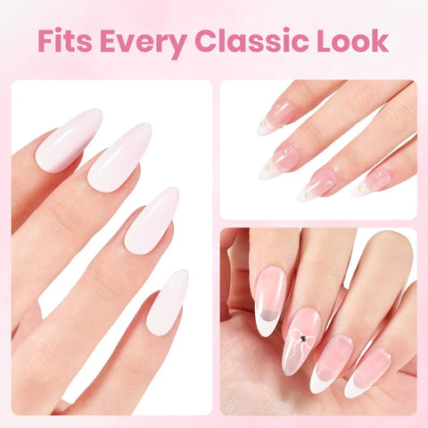 HEMA Free Pink Gel Nail Kit With UV Light Travel Set showcasing classic manicures with light pink bubble gel polish