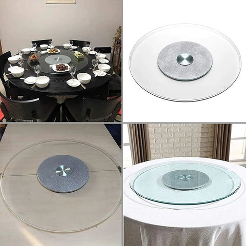 Glass Lazy Susan Turntable For Dining Table 120cm Clear 47 Inch Beast 360 Degree Swivel Rotating Serving Tray on tables.