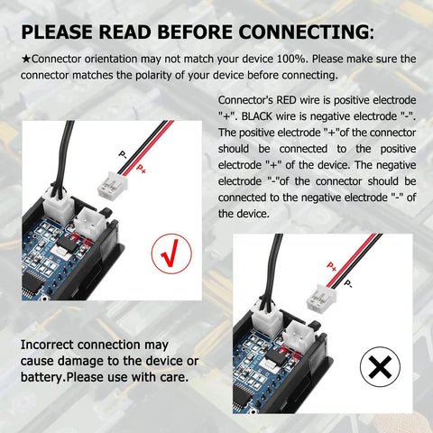 Diagram showing connection orientation for 3.7V 200mAh 602025 LiPo Battery Pack With PH2.0 JST Connector For Micro RC Drones And Remotes