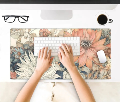 Large Boho Floral Desk Pad 31.5 By 15.7 Inches With Non Slip Rubber Base For Gaming Mouse Keyboard And Laptop Extended