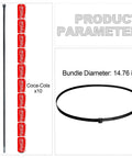 Extra Large Zip Ties Heavy Duty Outdoor Cable Ties 48 Inch Long Thick 0.08 Inch Plastic Ties 200 Lb Capacity 14 Pack, side view and bundle diameter shown.
