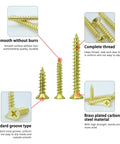 Hella Sturdy Brass Plated Wood Screw Assortment Kit Featuring Phillips Flat Heads And Drywall Compatible Self Tapping Design For Zero Sweat Indoor Outdoor Carpentry Build Out Projects 175 Piece Pack with smooth surfaces and complete threads.