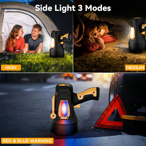 Rechargeable 2,000,000 Lumen Spotlight Flashlight With COB Light Beast Mode Bright Foldable Tripod Handheld Outdoor Searchlight