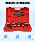 All In One Pipe Threading Kit With Seven Die Heads And Ratchet For PVC Galvanized Iron Plastic And PPR Pipes From Three Eighths Inch To Two Inches In Red Finish shown in open case
