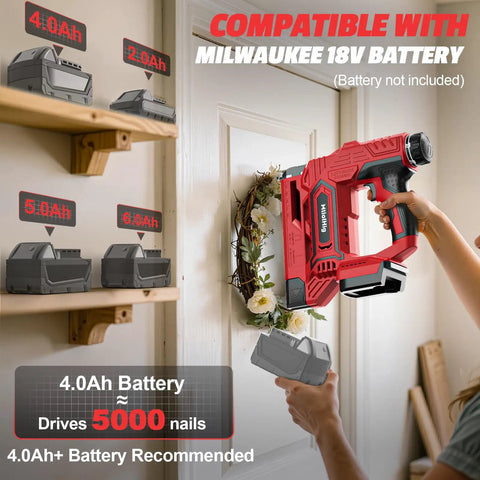 Straight Shooter Cordless Brad Nailer And Staple Gun Pack Includes Two Thousand Nails For Fast Carpentry And Diy Fixes A No Sweat Power Tool with Milwaukee 18V battery