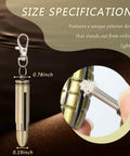 Brass Permanent Match Lighter With Keychain Flint Fire Starter showing size specifications and close-up of flint ignition