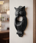 Solid Rockin Cast Iron Wall Mounted Bottle Opener Set Of Two Rustic Owl Design Heavy Duty Beer Cap Grabber With Mounting Screws For Kitchen Bar And Patio Ready Setup, close-up view of black owl opener.