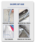 Different applications of Professional Grade Concrete Caulk And Strong Cement Sealant Bonding Adhesive for repairs on ground, window sill, tiles, and walls.