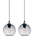 Two Pack Pendant Lights Art Glass Snowflake Design For Kitchen Island And Bedroom Nook, Clear Seeded Bubble Glass, 7 Inch Diameter