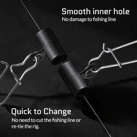 Heavy Duty Sinker Slides For Fishing Rigs Kit With Duo Lock Snaps showing smooth inner hole and easy quick change feature