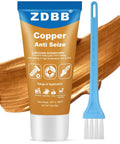 Copper anti-seize lubricant for high-temp automotive use with brush, prevents seizing, reduces friction, ideal for auto and marine hardware.