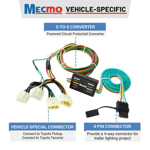 Image of 4 Pin Trailer Wiring Harness Vehicle Side For Toyota Pickup 1989-1995 And Toyota Tacoma 1996-2004 with connectors and cables