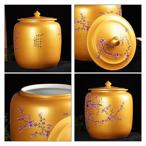 Handcrafted Ceramic Rice Jar With Lid For Kitchen Flour Storage, Glazed Grain Dispenser And Coffee Bean Canister, Solid Stoneware Pantry Vessel That Is An Absolute Game Changer with floral design