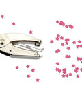 1/4 Inch Star Hole Punch With Soft Grip Handle for tags and crafts, creating pink star shapes, handheld design with scraps cage