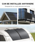 100W Flexible Solar Panel For Off Grid Power, High Efficiency 23 Percent, IP68 Waterproof, installed on roofs and RV