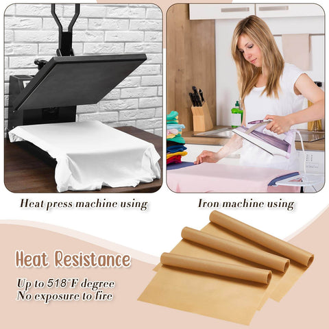 All In One Heat Press Kit With 6 PTFE Sheets 12 By 16 Inches 8 T Shirt Alignment Rulers 3 Heat Resistant Tapes shown in use with heat press and iron