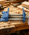 Premium 7 Inch Carpentry Bench Clamp With T Handle Workbench Vise Threaded Screw Heavy Duty Woodworking Tool viewed on a wooden workbench.