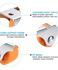 Close-up of 2 Inch Rigid Fixed Plate Caster Wheels Set 4 Pack Low Profile PP Casters with M4 Screws, orange, for drawers and cabinets.
