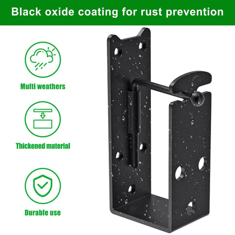 Heavy Duty 2x4 Door Barricade Brackets with Locking U Shaped Bar Holder, black oxide coated bracket