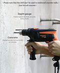 Beast 1/2 Inch 6 Amp Corded Hammer Drill Kit With Variable Speed drilling into concrete wall