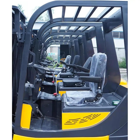 Compact Electric Forklift Two Point Five Ton Load Capacity side view of operator seats and controls for smooth navigation.