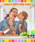 TAORISH 9-piece plastic kids kitchen knife set with white blades and colored handles, includes cutting board and peeler