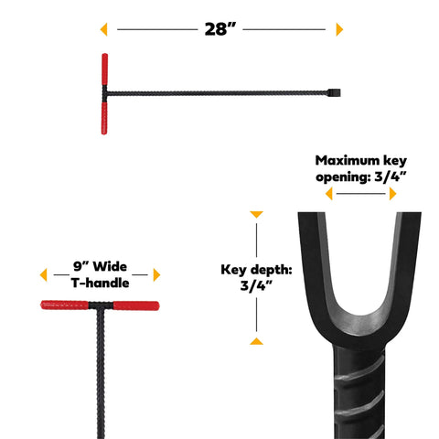 Built To Last 28 Inch Water Meter Key With Wide T Handle And U Shaped Head Heavy Duty Rebar Steel Construction Long Reach.