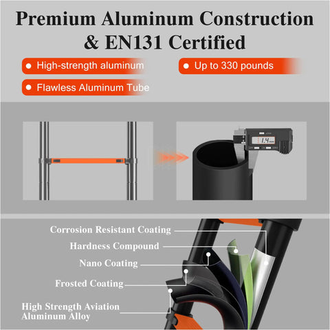 Heavy Duty Telescoping Ladder 16.5 Foot Aluminum Extension Climb Rig Featuring Snappy Lock Pins and Non Slip Treads material details